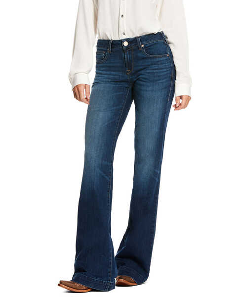 Ariat Women's Kelsea Trouser Stretch Wide Leg Jeans, Blue, hi-res
