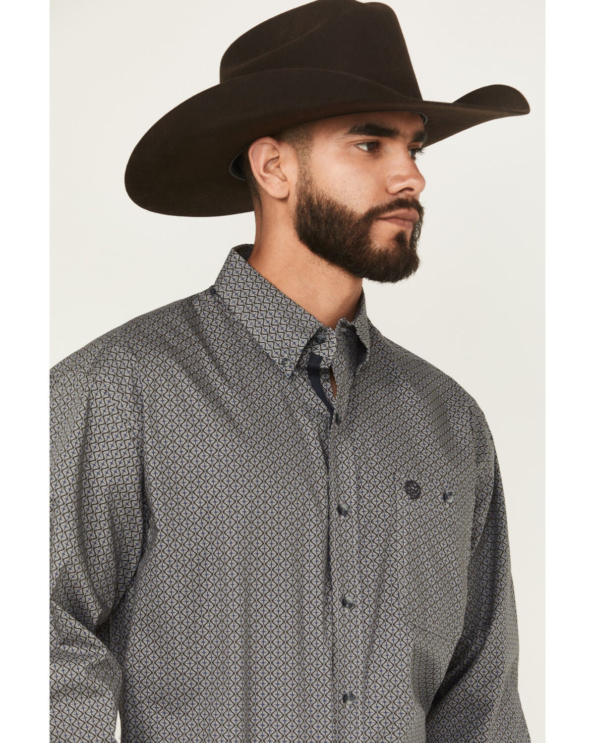Image #2 - Wrangler Men's Micro Geo Print Long Sleeve Button-Down Western Shirt, Black, hi-res