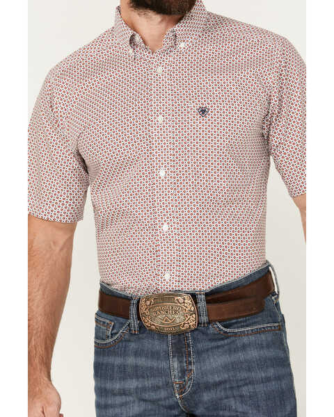Image #3 - Ariat Men's Teagan Geo Print Fitted Long Sleeve Button-Down Western Shirt , Red, hi-res