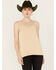 Image #1 - Rock & Roll Denim Women's Mesh Accent Satin Tank, Tan, hi-res