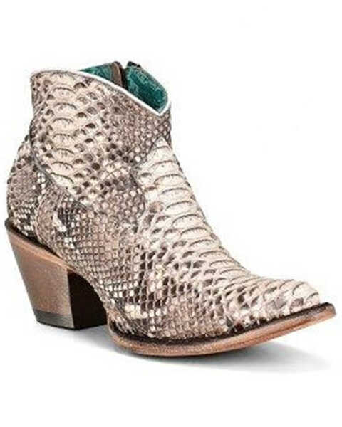 Image #1 - Corral Women's Exotic Full Python Booties - Almond Toe, Natural, hi-res
