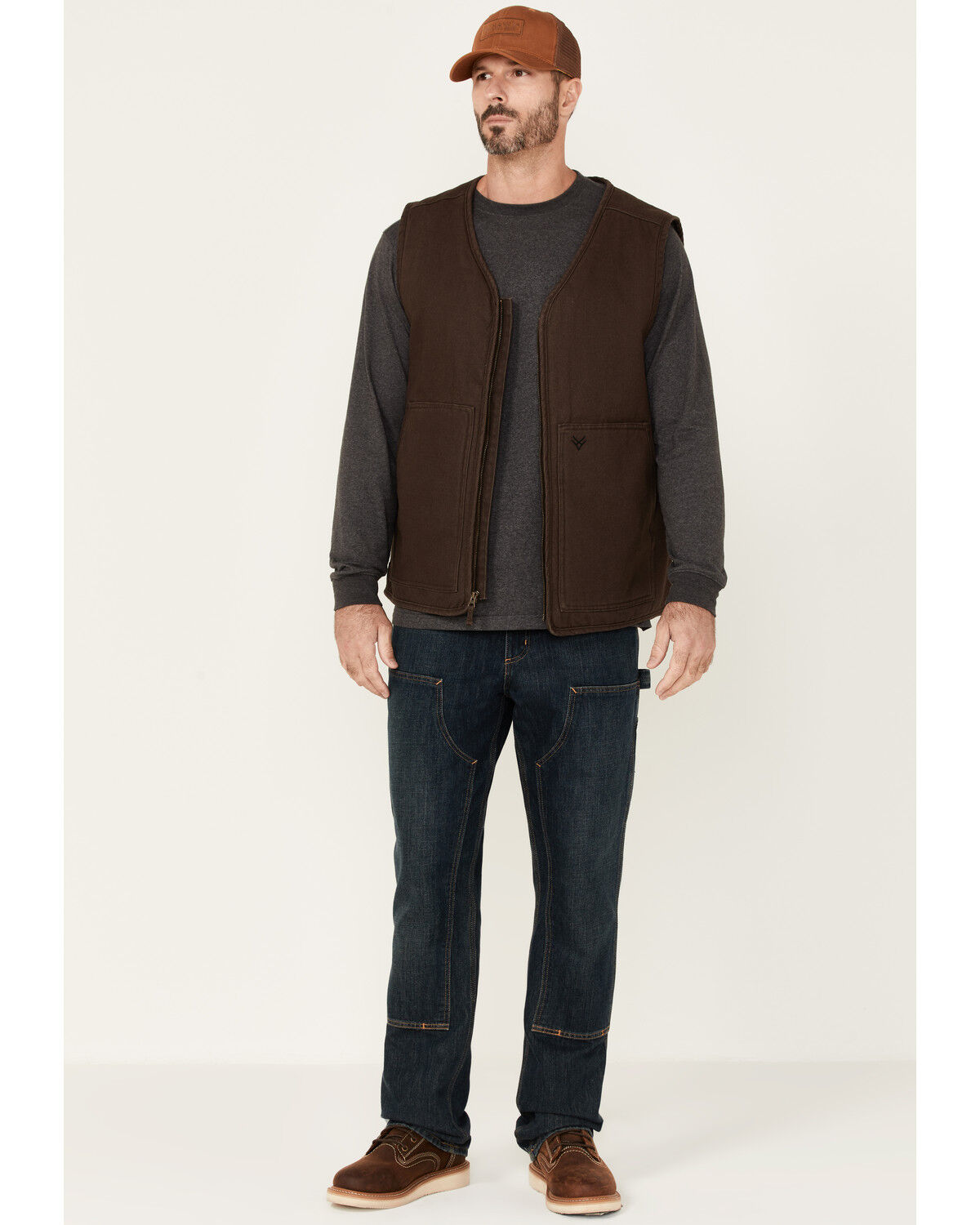 Image #2 - Hawx Men's Brown Weathered Canvas Zip-Front Sherpa Lined Work Vest, Brown, hi-res