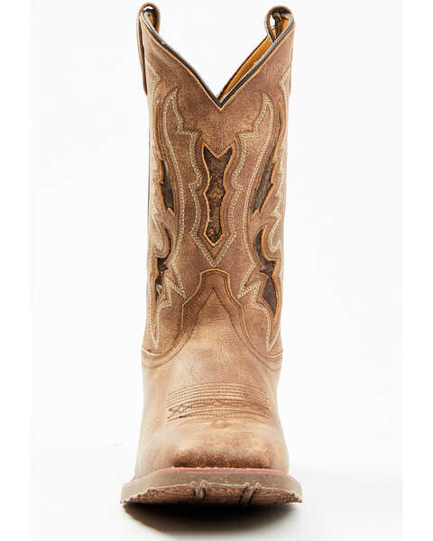 Image #4 - Laredo Men's Distressed Leather Western Boots - Broad Square Toe , Tan, hi-res
