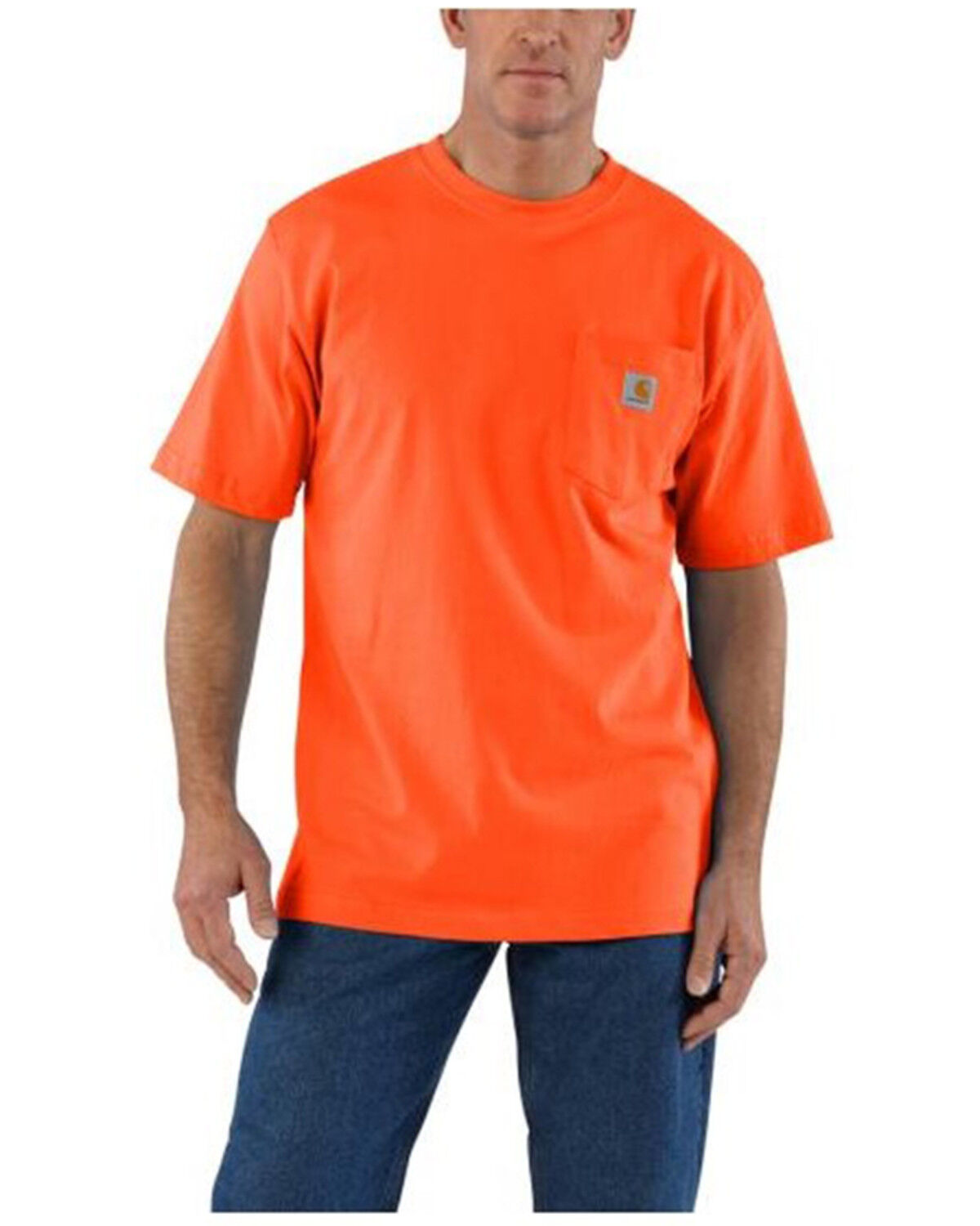 Image #1 - Carhartt Men's Loose Fit Heavyweight Logo Pocket Work T-Shirt, Bright Orange, hi-res