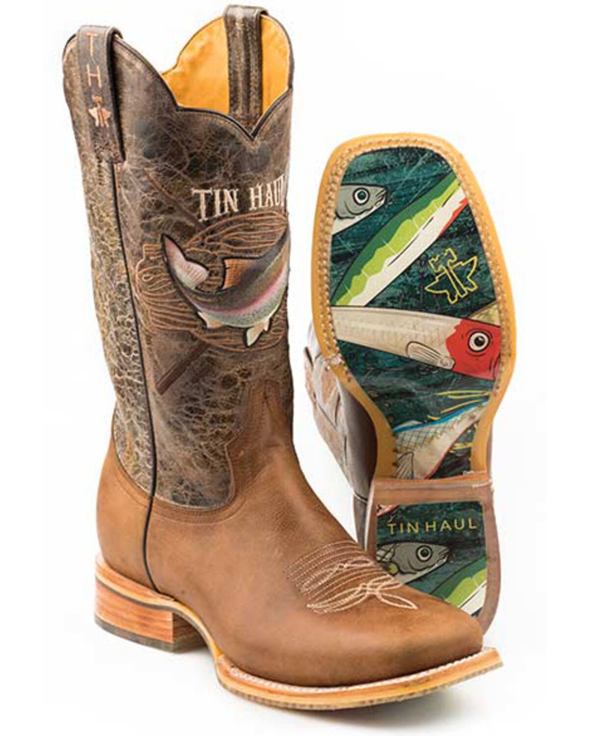 Tin Haul Men's Alpha Angler Western Boots - Broad Square Toe, Brown, hi-res