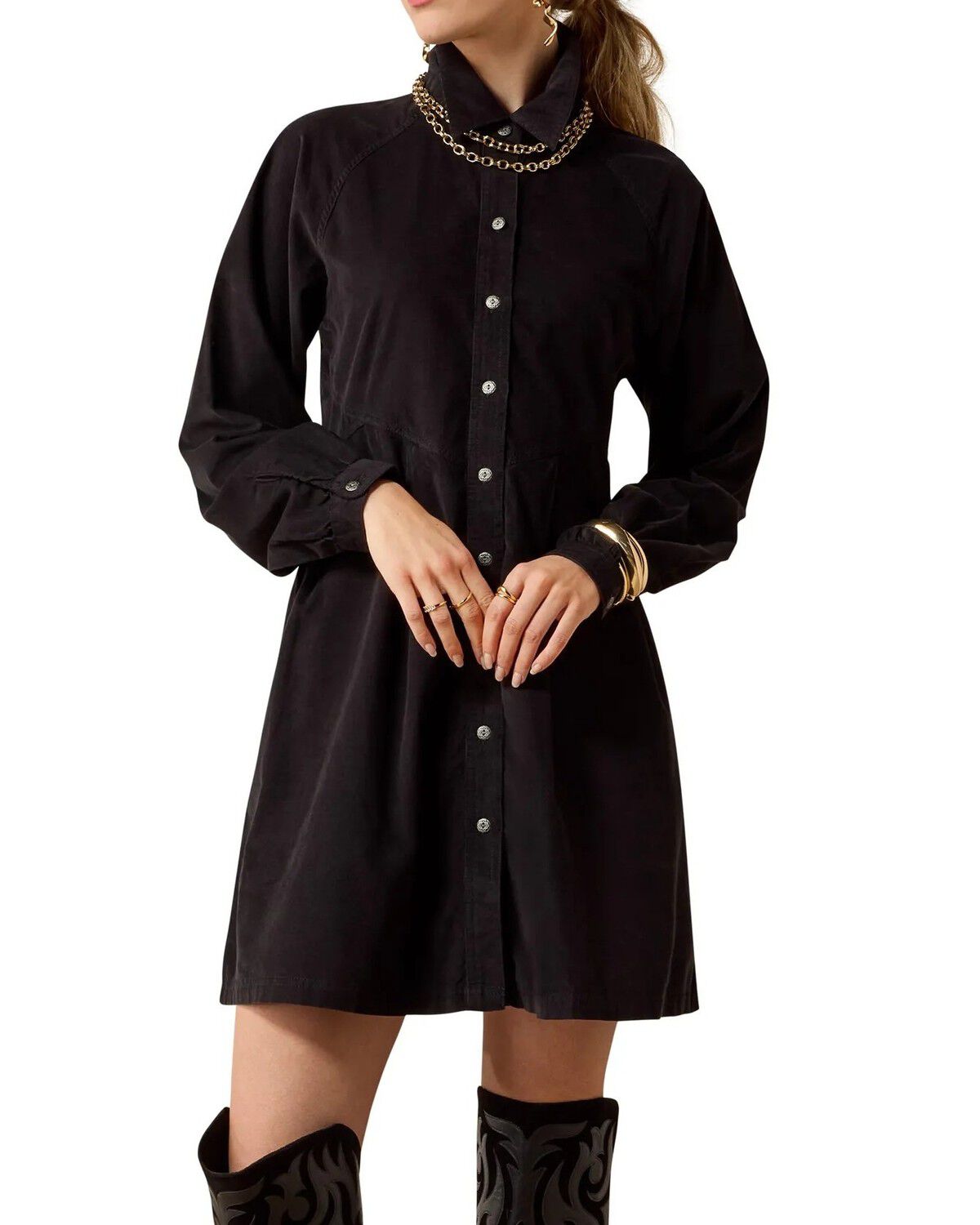 Image #1 - Ariat Women's Nocturne Long Sleeve Corduroy Mini Dress, Black, hi-res