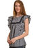 New Direction Sport Women's Black Plaid Gromets Top , Navy, hi-res