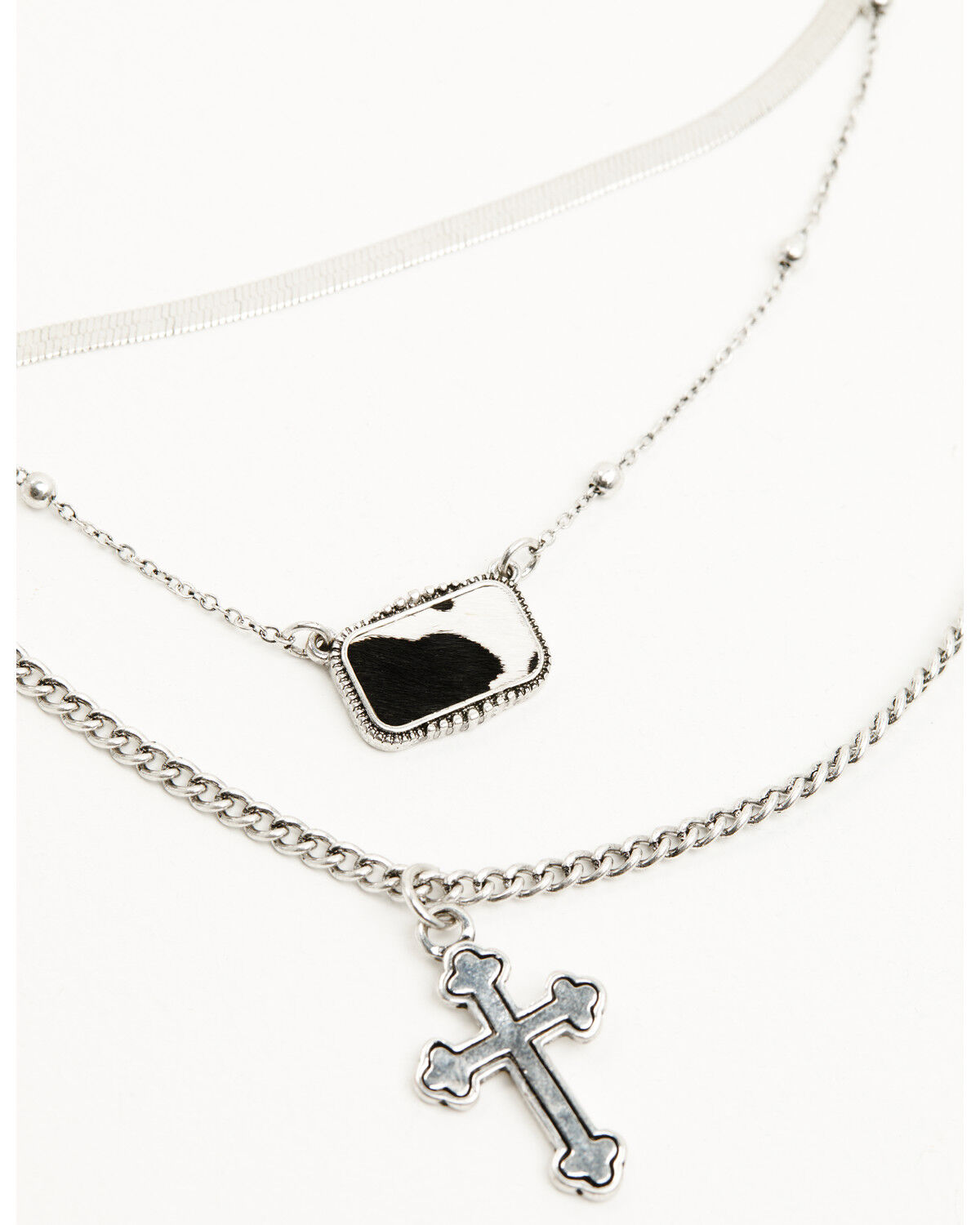 Image #3 - Shyanne Women's Layered Cow Print and Cross Pendant Necklace, Silver, hi-res