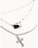 Image #3 - Shyanne Women's Layered Cow Print and Cross Pendant Necklace, Silver, hi-res