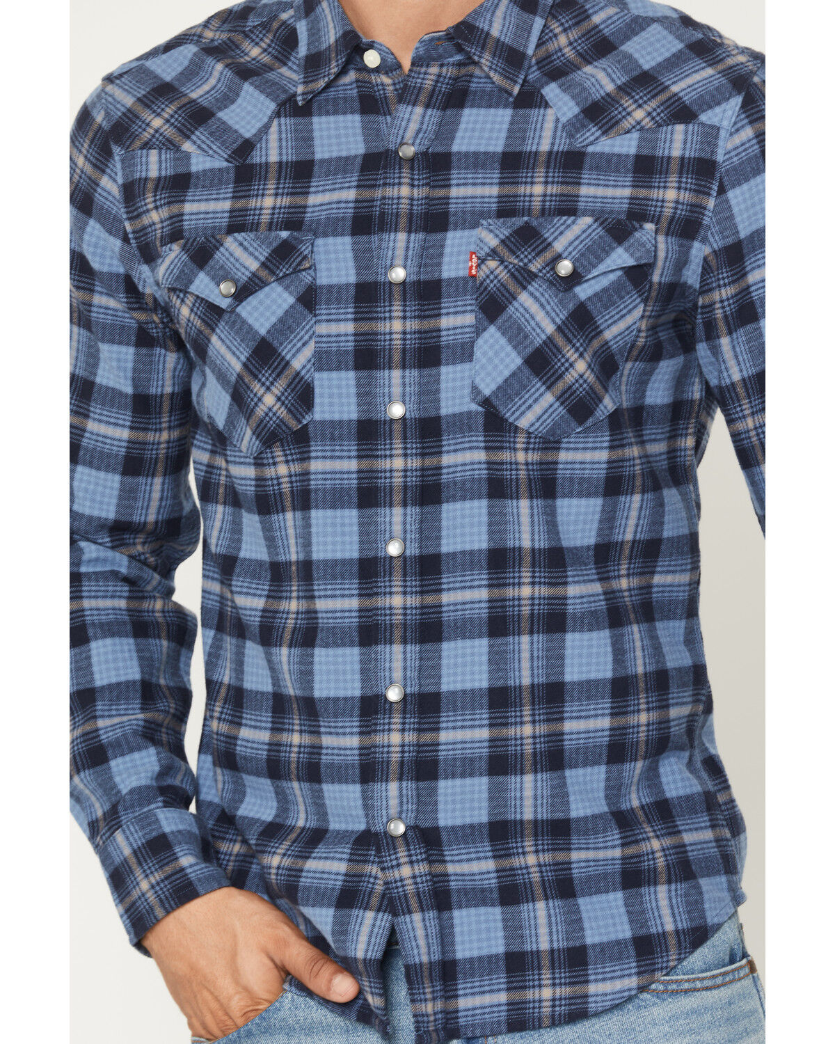 Image #3 - Levi's Men's Niklas Plaid Print Long Sleeve Snap Long Sleeve Flannel Shirt, Navy, hi-res