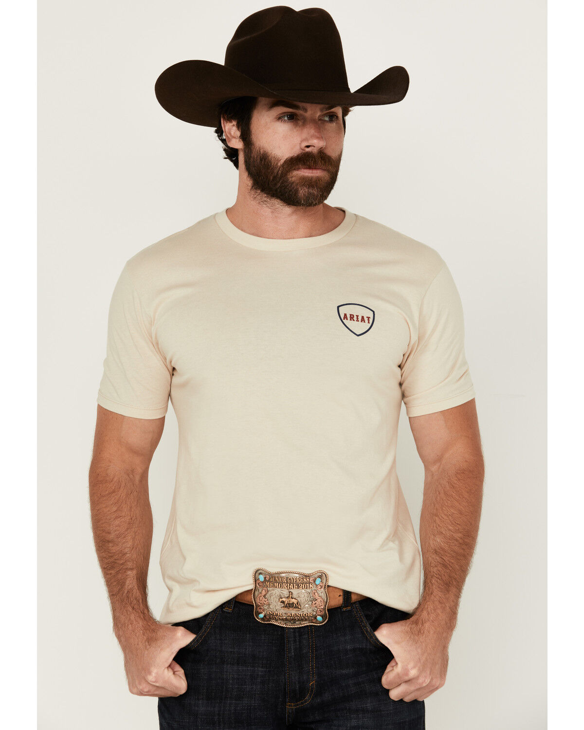Image #2 - Ariat Men's Barbed Flag Short Sleeve Graphic T-Shirt, Natural, hi-res