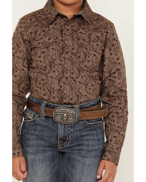 Image #3 - Cody James Boys' Linear Paisley Print Long Sleeve Western Snap Shirt, Charcoal, hi-res