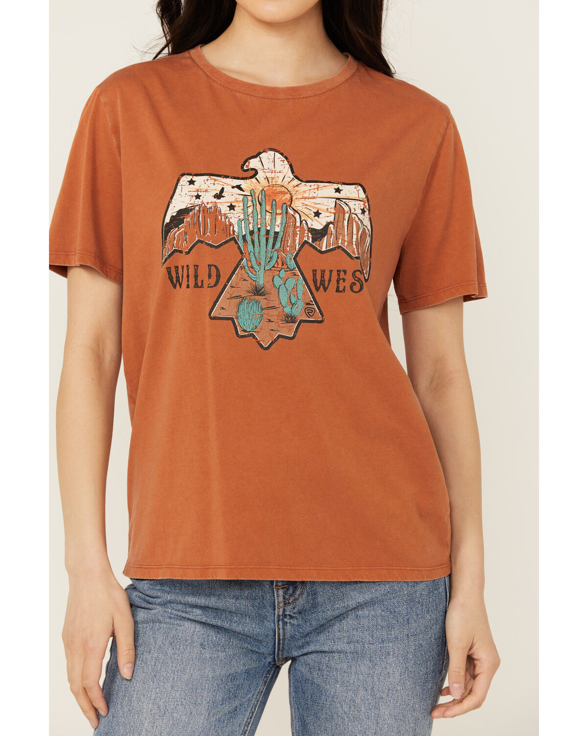 Image #3 - Rock & Roll Denim Women's Desert Eagle Short Sleeve Graphic Tee, Orange, hi-res