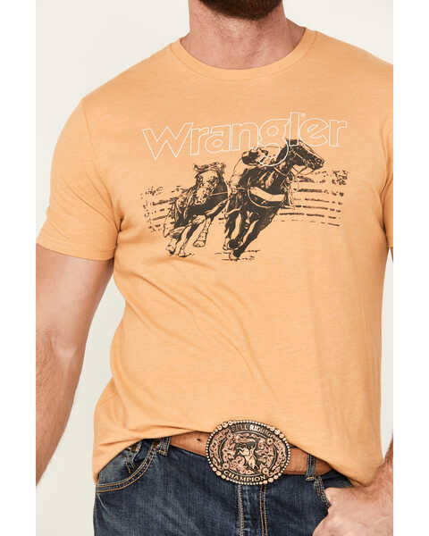 Image #3 - Wrangler Men's Boot Barn Exclusive Horse Logo Short Sleeve Graphic T-Shirt, Gold, hi-res