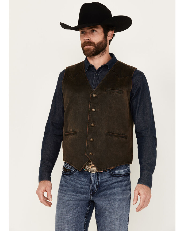 Cody James Men's Pancho Villa Oilskin Button-Front Western Vest , Brown, hi-res