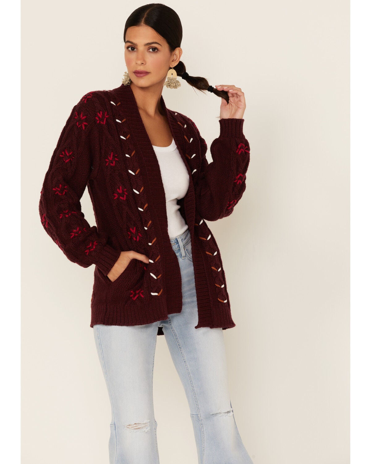 burgundy cardigan womens