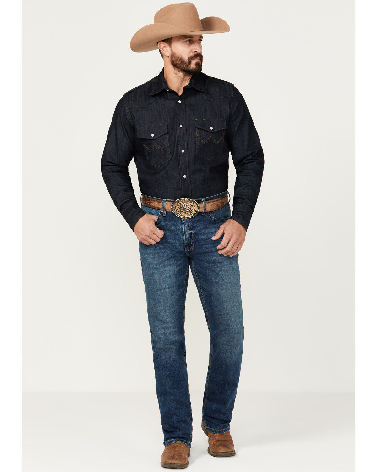 Image #1 - DEVIL-DOG Dungarees Men's Ash Medium Wash Bootcut Performance Stretch Denim Jeans, Medium Wash, hi-res