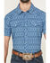 Image #3 - Panhandle Men's Southwestern Print Short Sleeve Snap Performance Western Shirt, Blue, hi-res