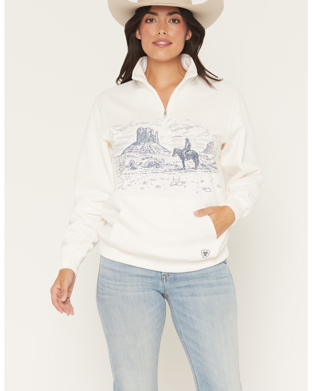 Ariat Women's Landscape 1/2 Zip Pullover, White, hi-res