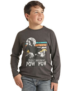 Dale Brisby Boys' Charcoal Pow Pow Graphic Long Sleeve T-Shirt , Charcoal, hi-res