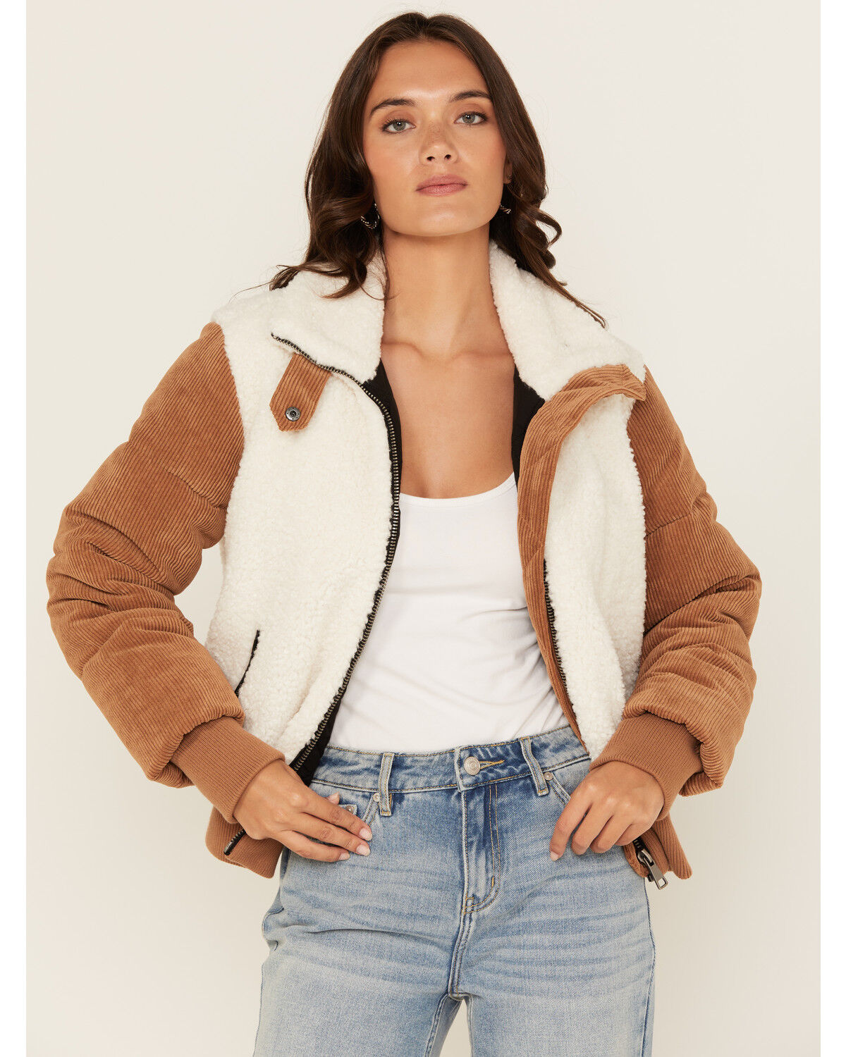 Image #1 - Stoosh Women's Sherpa Jacket, Camel, hi-res