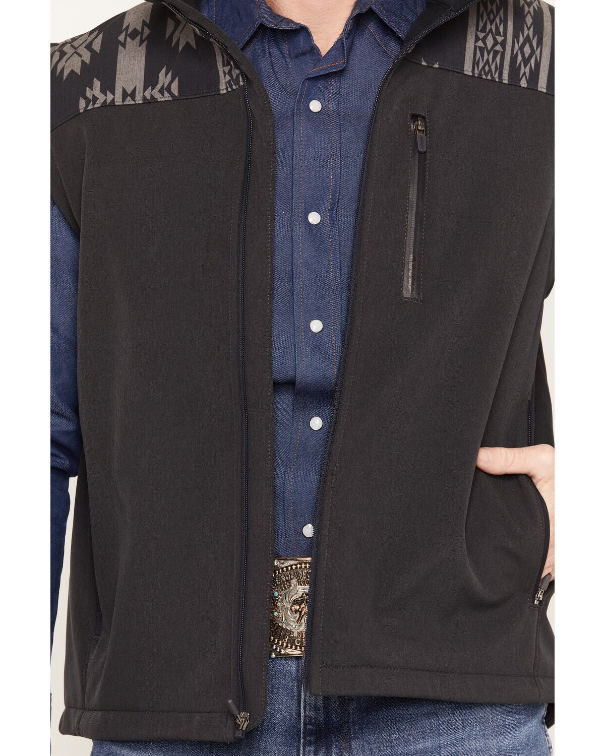 Image #3 - Hooey Men's Jackson Camo Color Block Softshell Vest, Black, hi-res