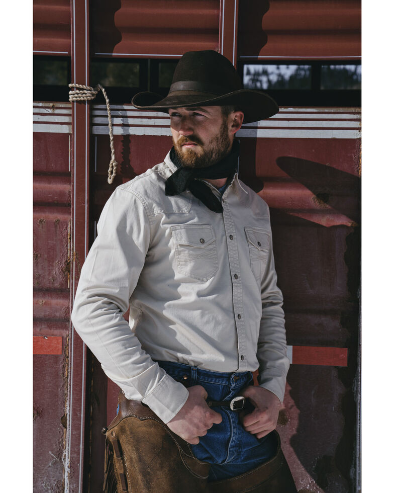 Blue Ranchwear Men's Heavy Twill Long Sleeve Snap Western Shirt , Navy, hi-res