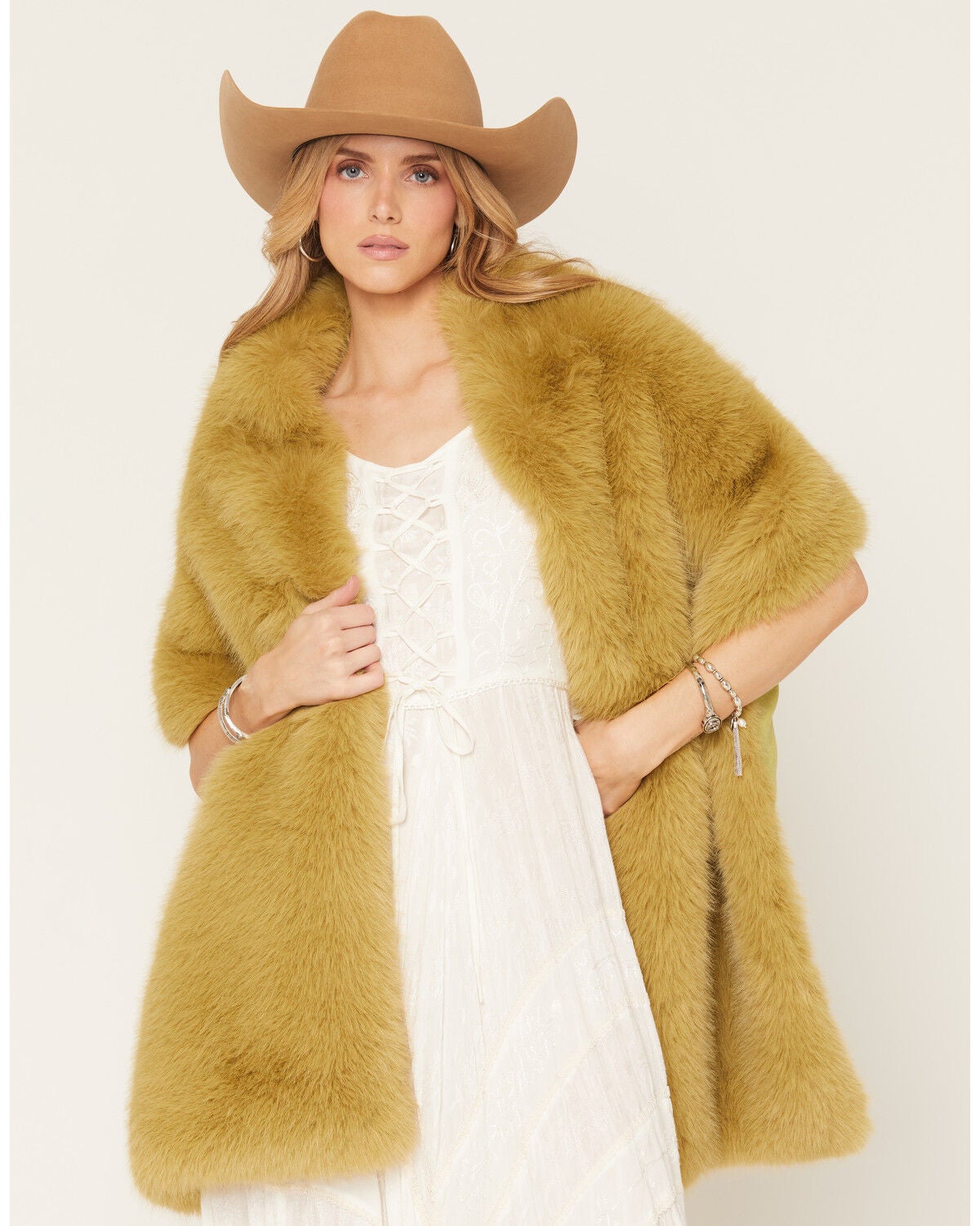 Azalea Wang Women's Starlet Faux Fur Wrap, Green, hi-res