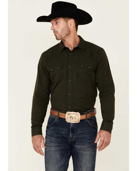 Cody James Men's Farmer Solid Long Sleeve Snap Western Shirt , Dark Green, hi-res