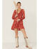 Image #1 - Beyond The Radar Women's Red Long Sleeve Knit Mini Dress, Red, hi-res