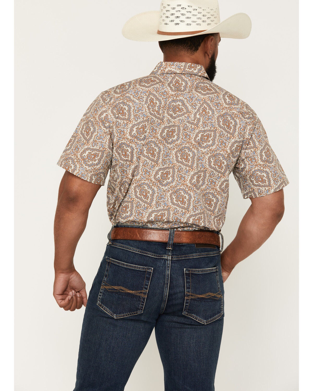 Image #4 - Gibson Trading Co Men's Throwback Energy Paisley Print Short Sleeve Snap Western Shirt, Cream, hi-res