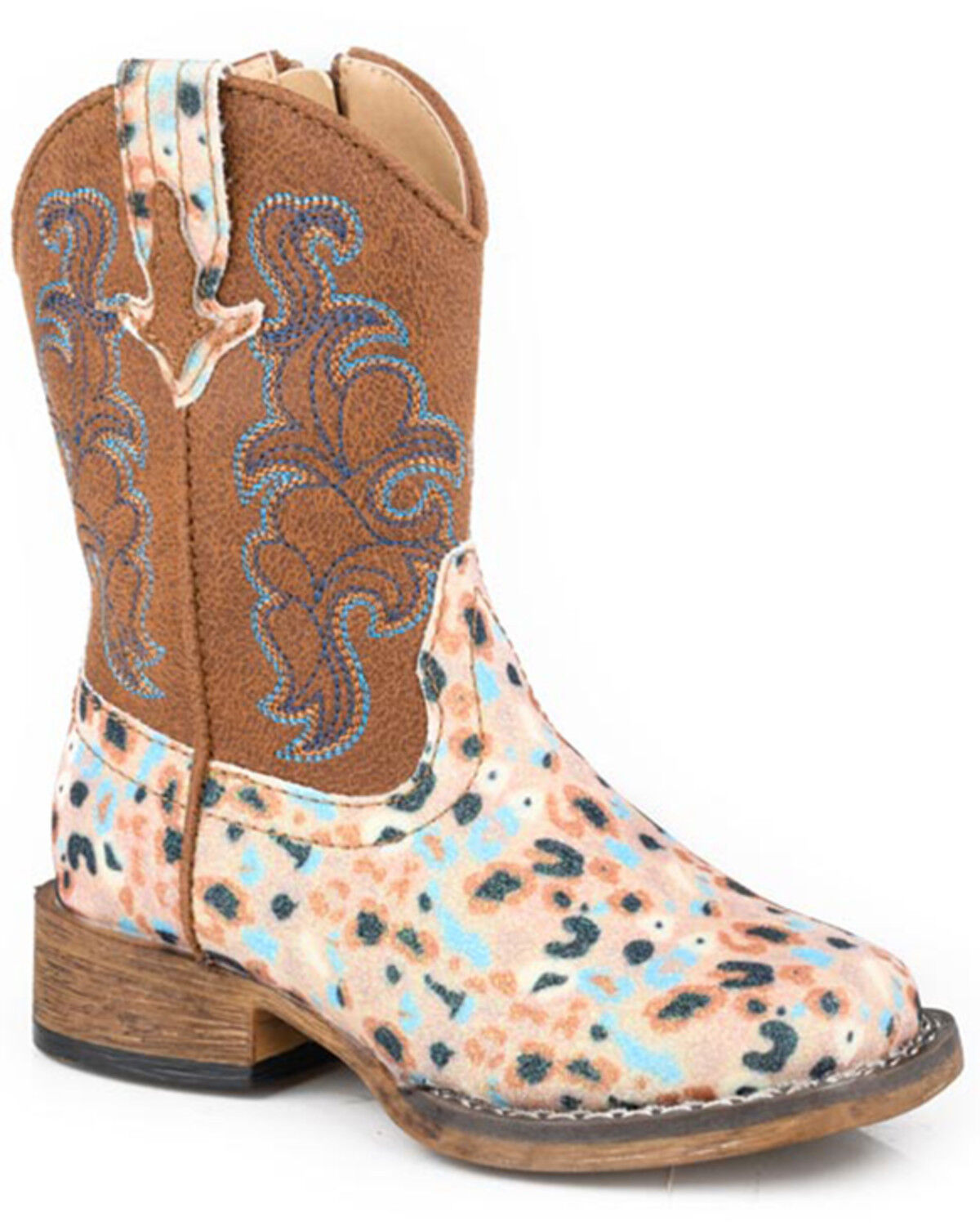 Image #1 - Roper Toddler Girls' Glitter Blossom Western Boots - Broad Square Toe, Brown, hi-res