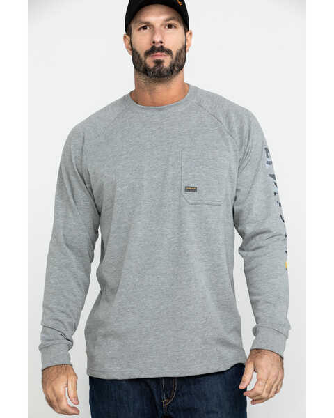 Ariat Men's Gray Rebar Cotton Strong Graphic Long Sleeve Work Shirt , Heather Grey, hi-res