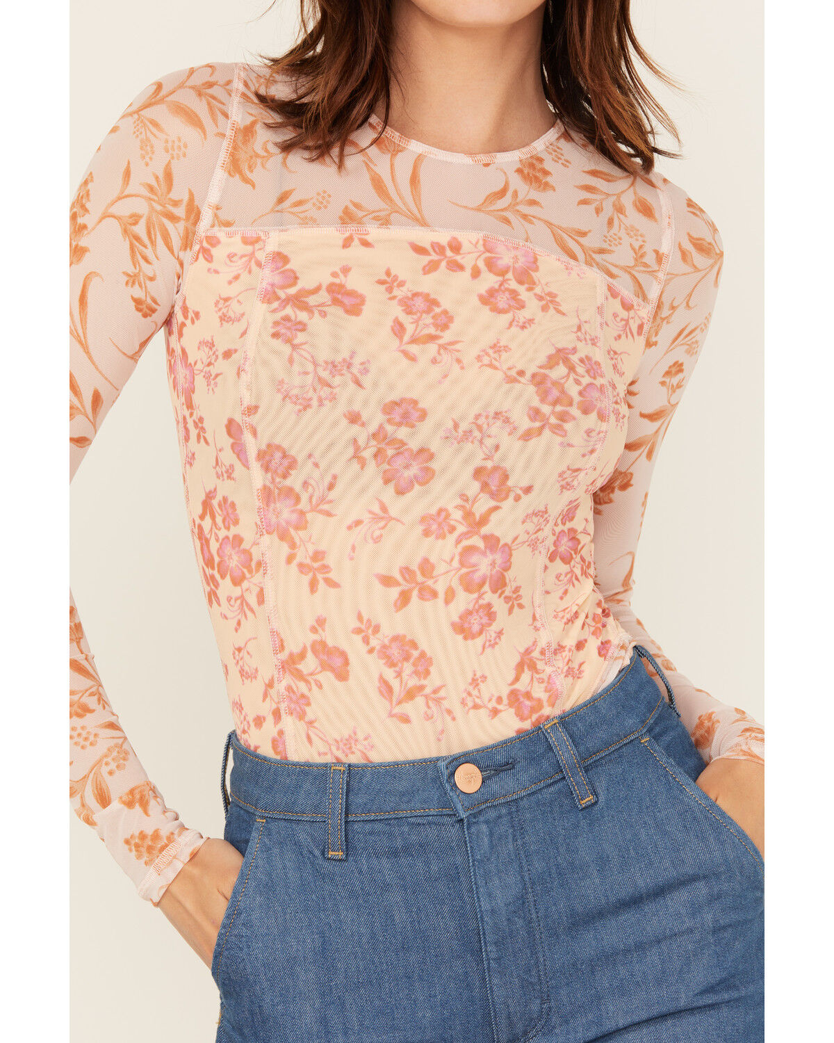 Image #3 - Free People Women's Betty's Garden Floral Print Long Sleeve Shirt, Coral, hi-res