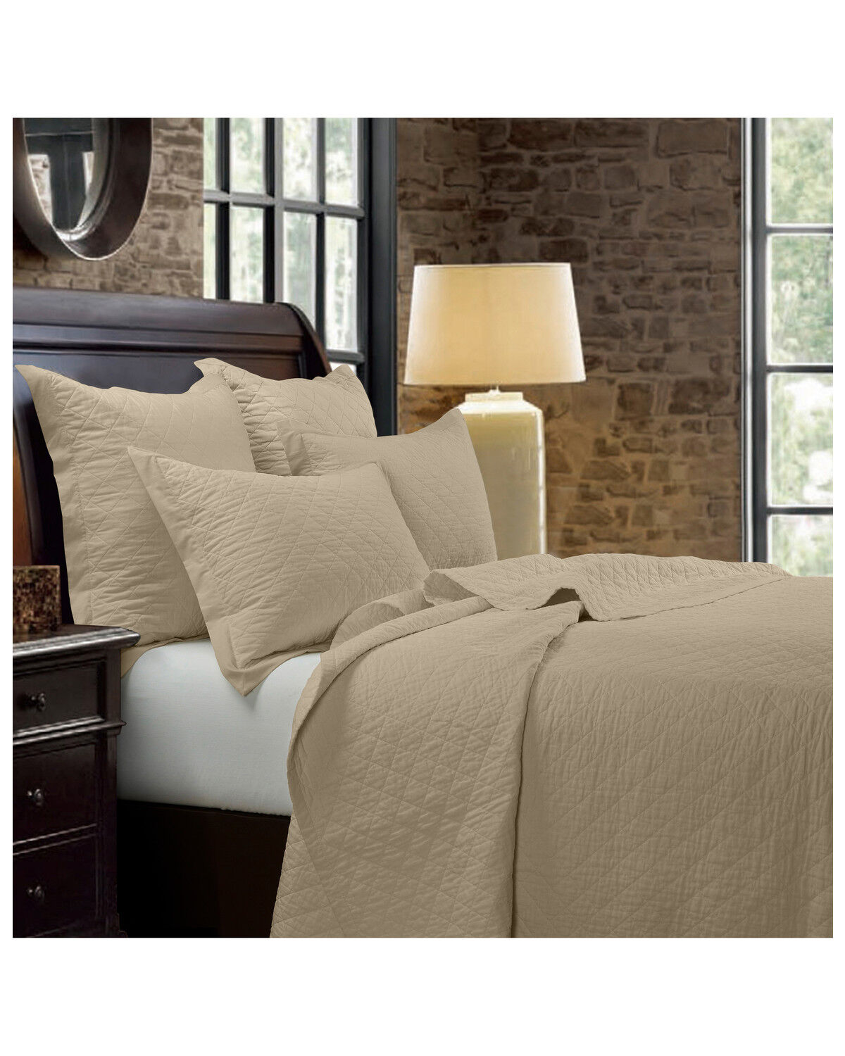 Image #1 - HiEnd Accents Diamond Quilt 3pc Set - King, Tan, hi-res
