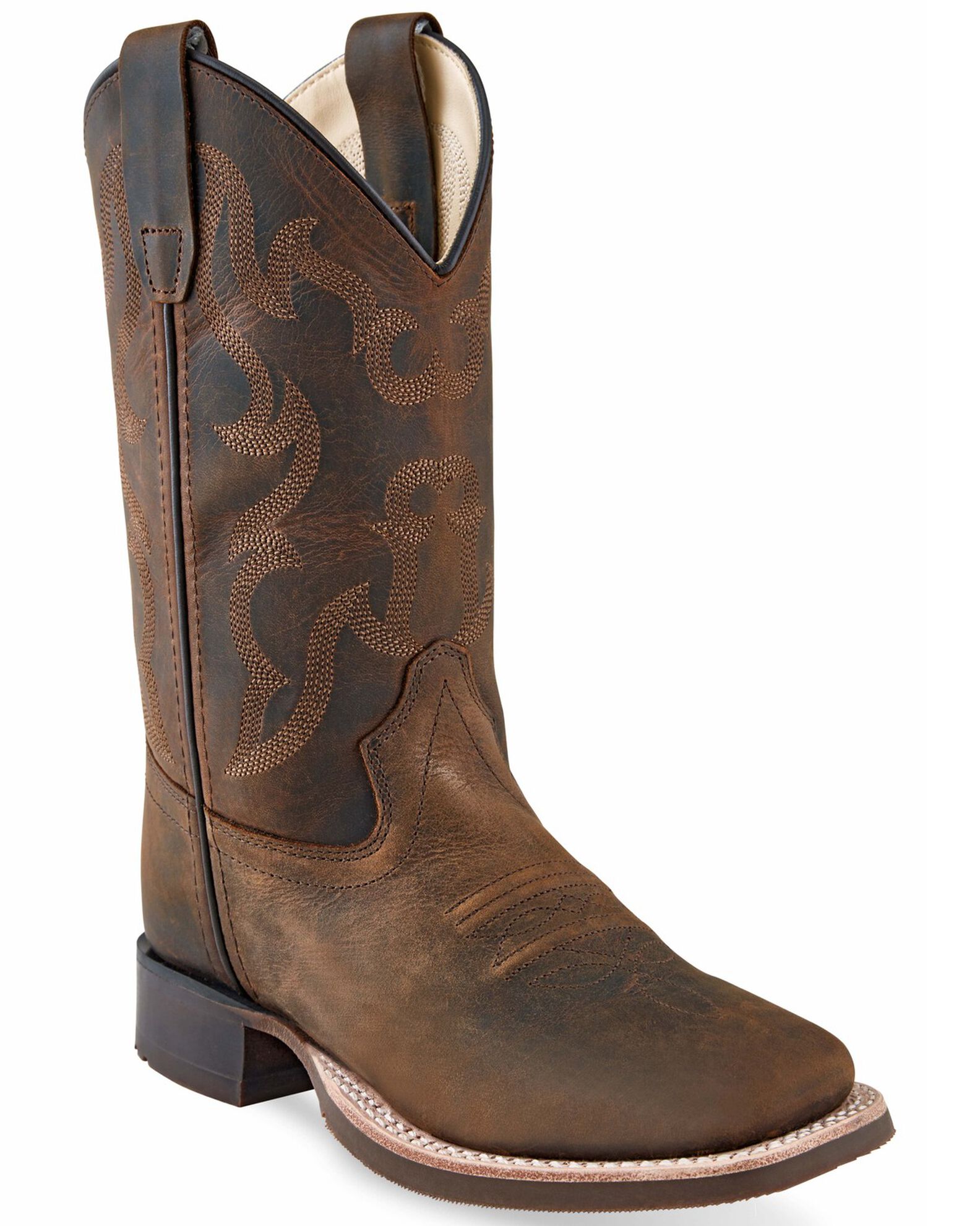 Image #1 - Old West Boys' Brown Western Boots - Broad Square Toe, Brown, hi-res