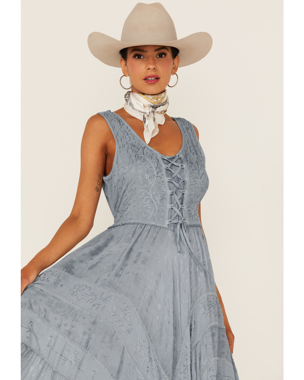 Image #2 - Scully Women's Lace-Up Jacquard Midi Dress, Grey, hi-res