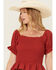 Image #2 - Wild Moss Women's Smocked Short Sleeve Shirt, Rust, hi-res