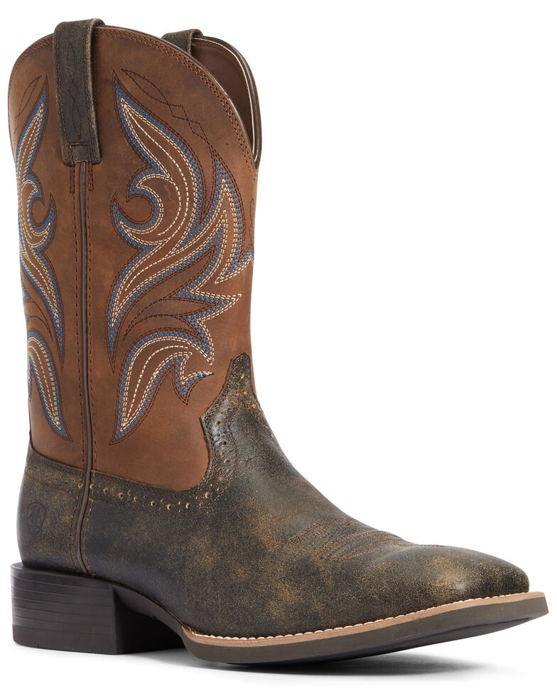 Ariat Men's Brown Sport Knockout Western Boots - Wide Square Toe, Brown, hi-res