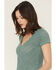 Image #2 - Shyanne Women's Short Sleeve Knit Sweater, Aqua, hi-res