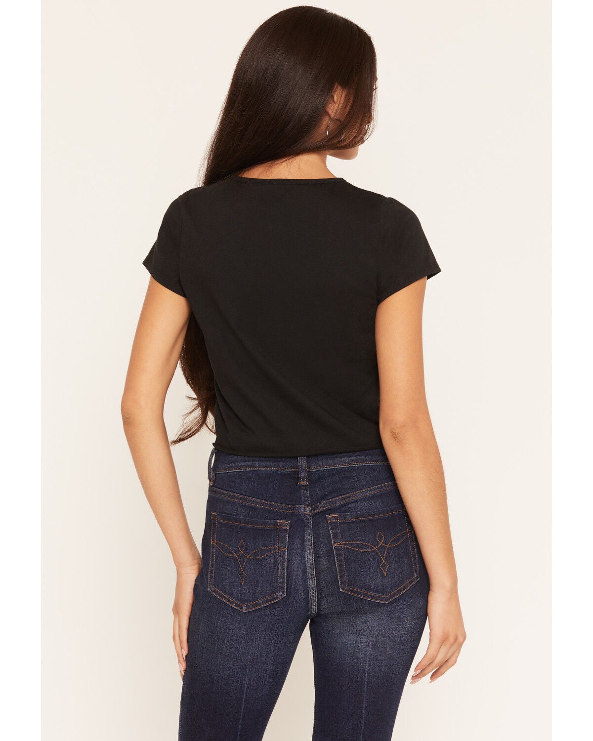 Image #4 - Blended Women's Rodeo Rhinestone Short Sleeve Snap Tee, Black, hi-res