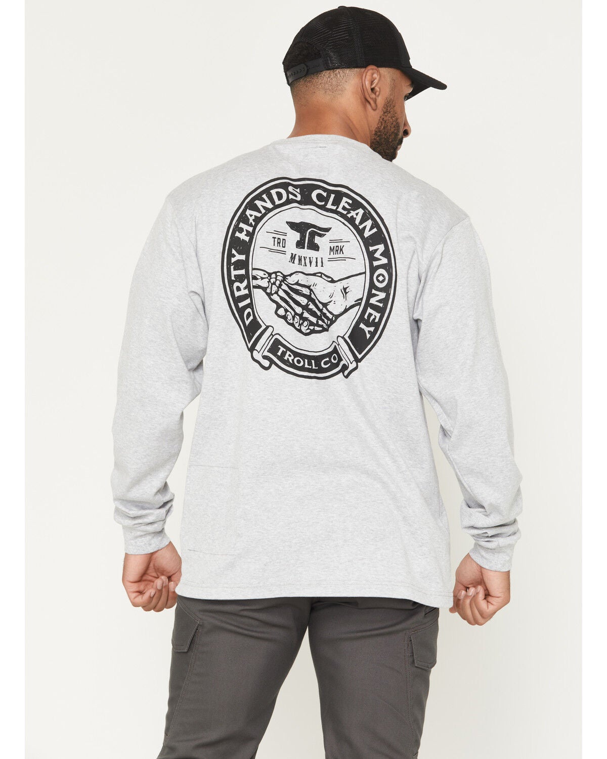 Image #1 - Troll Co Men's FR Haggler Long Sleeve Graphic Work T-Shirt, Medium Grey, hi-res