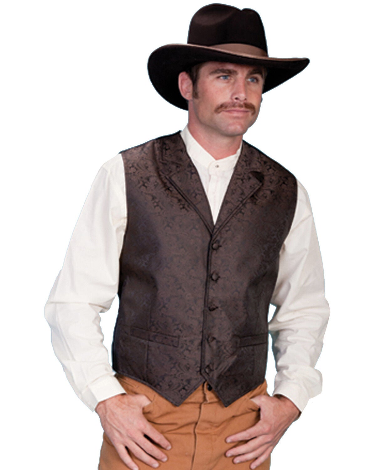 Rangewear by Scully Black Paisley Button Vest, Brown, hi-res