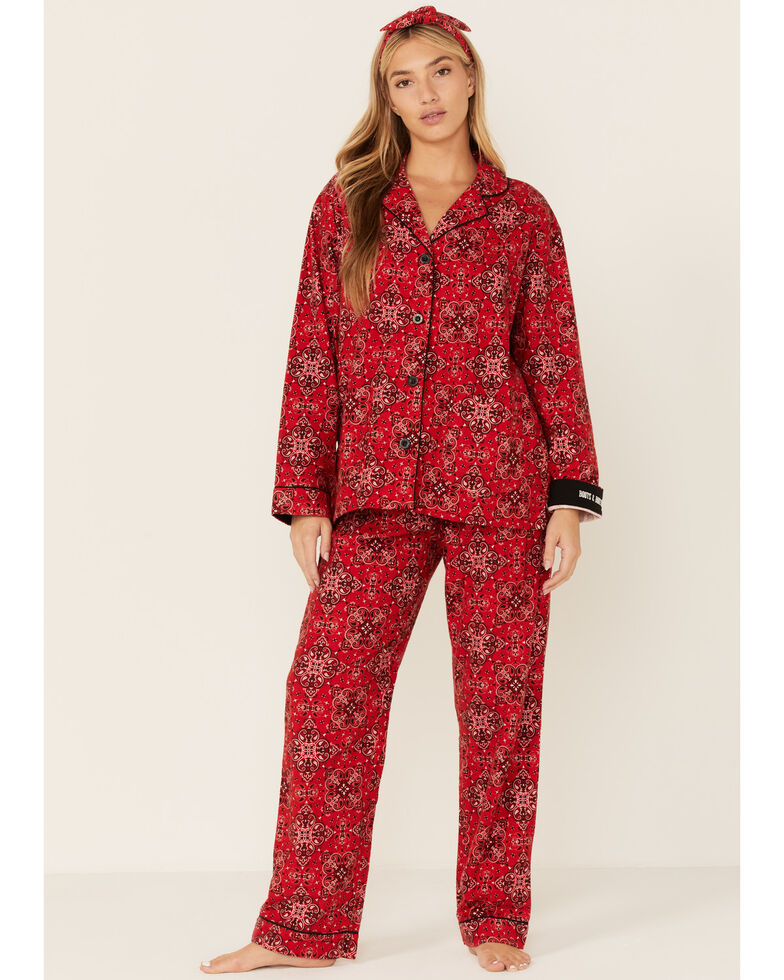 PJ Salvage Women's Scarf Print Pajama Set, Red, hi-res