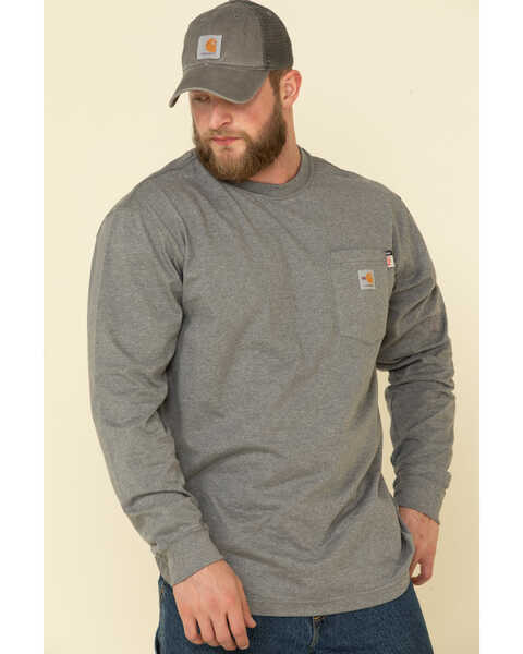 Image #4 - Carhartt Men's M-FR Midweight Signature Logo Long Sleeve Work Shirt, Grey, hi-res