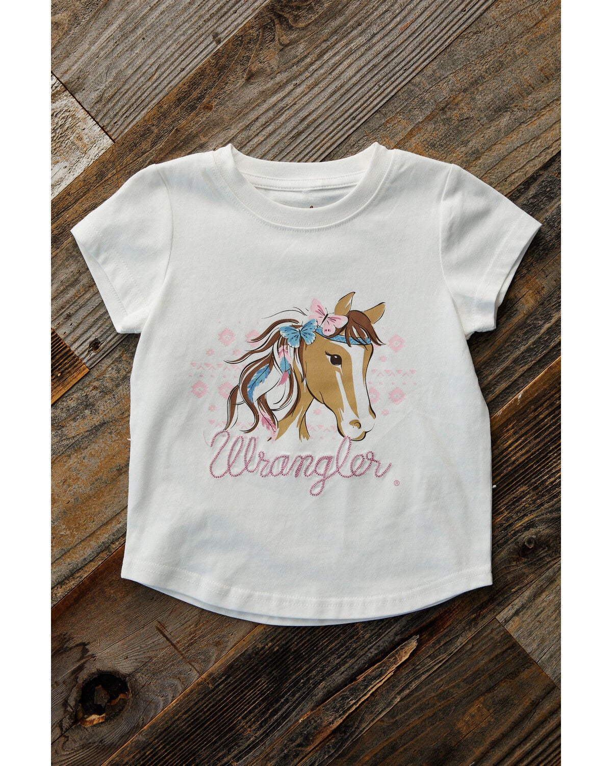 Image #1 - Wrangler Toddler Girl's Horse Short Sleeve Graphic Tee, White, hi-res