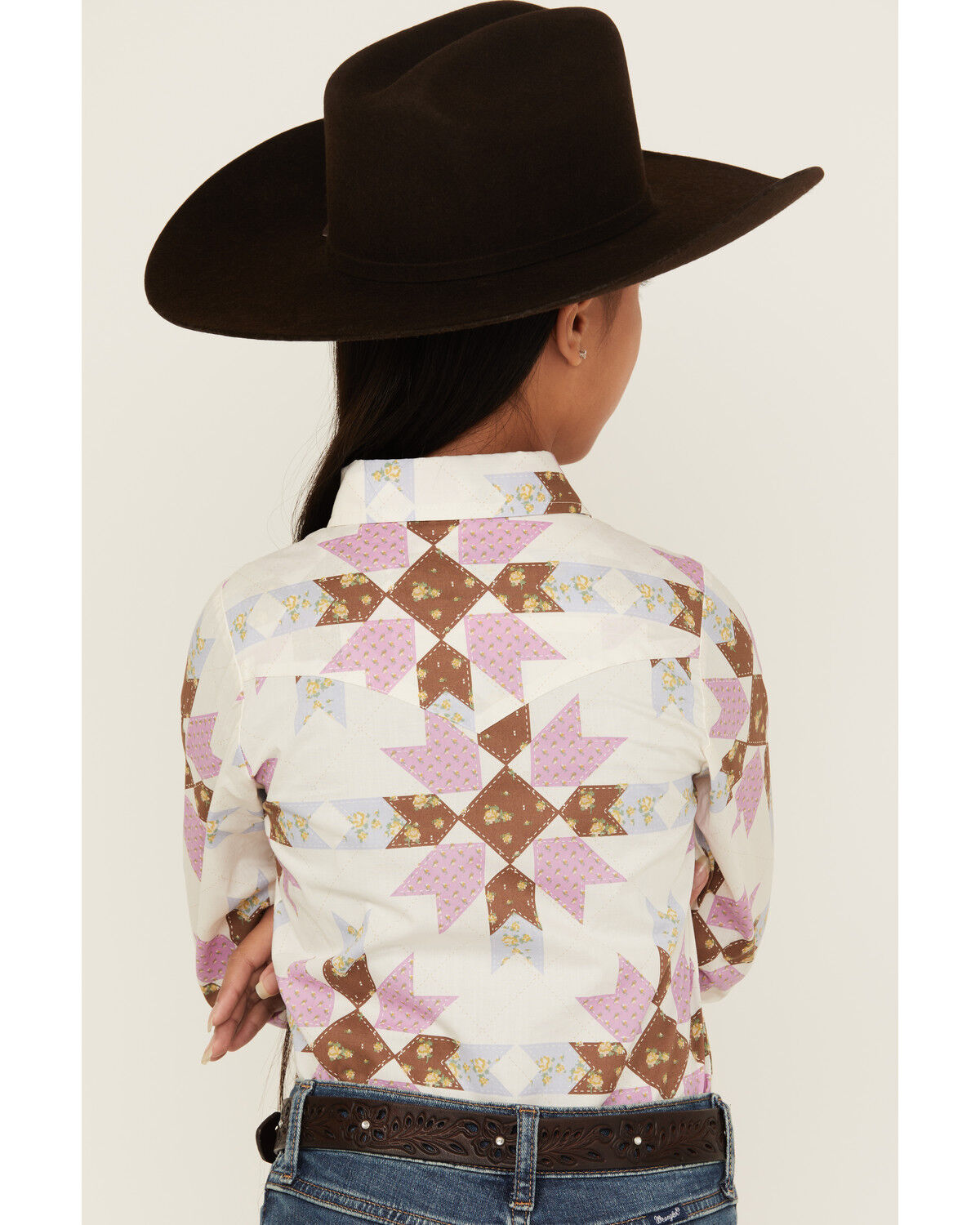 Image #4 - Cowboygirl by Jenna Paulette Girls' Patchwork Print Long Sleeve Pearl Snap Western Shirt, White, hi-res