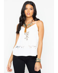 Miss Me Women's Floral Lace Layering Tank, White, hi-res