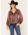 Image #1 - By Together Women's Lace Trim Polka Dot Blouse, Chocolate, hi-res