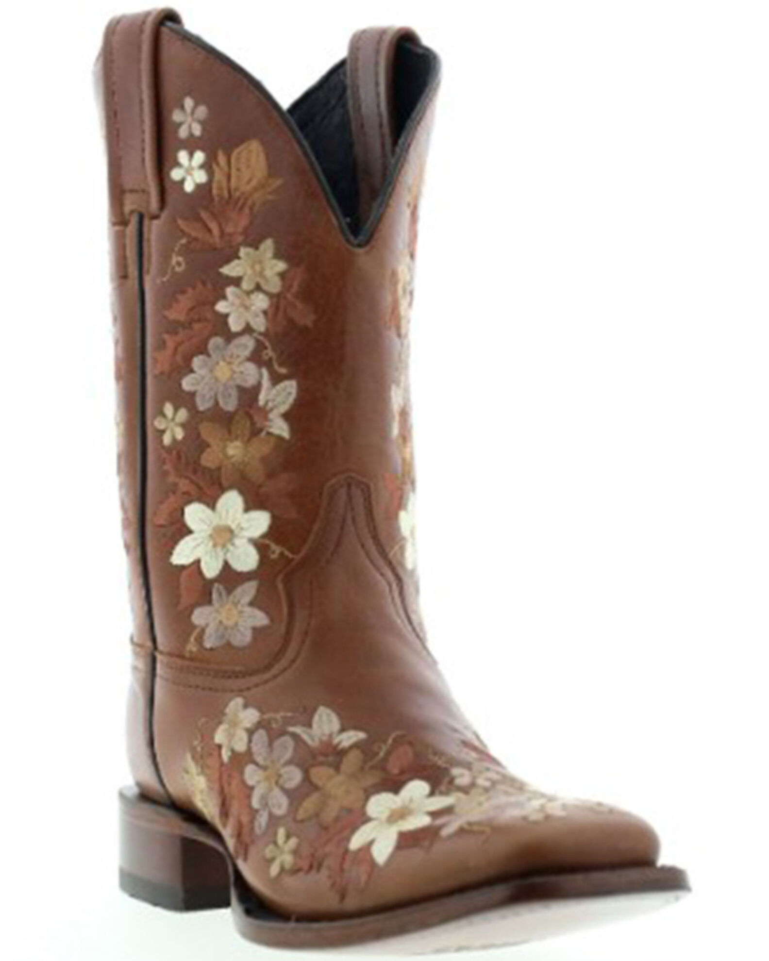 Botas Caborca For Liberty Black Women s Floral Embroidered Western Boots Square Toe